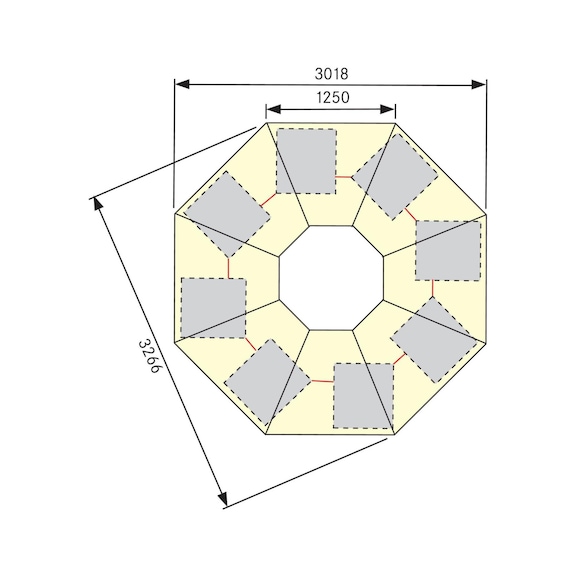 Etabli de groupe ANKE 802 VG, octog., LxlxH : 3 266x3 018x850 mm, RAL 7035/5010 - Etabli de groupe série VG, octogonal