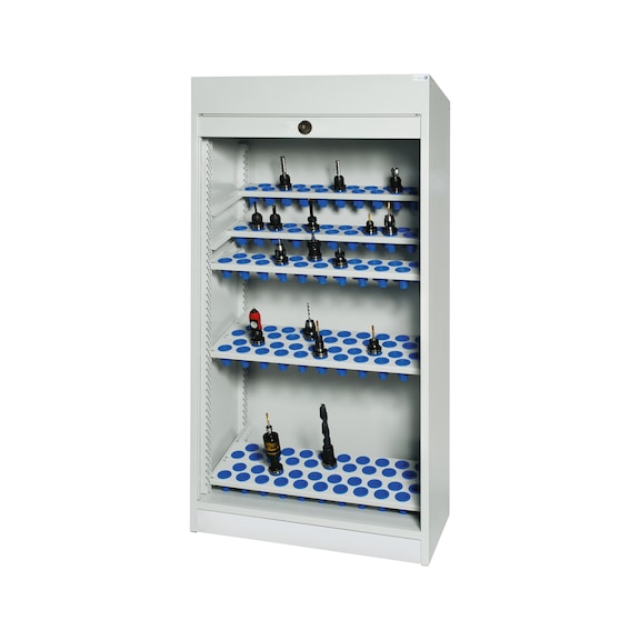 Roller shutter cabinets equipped with plastic inserts