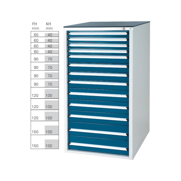 Système d'armoire à outils HK 700 S, modèle&nbsp;42/13 avec SCA, RAL&nbsp;7035/5010 - Système d'armoire à tiroirs 700 S avec 13 tiroirs SOFT-CLOSE