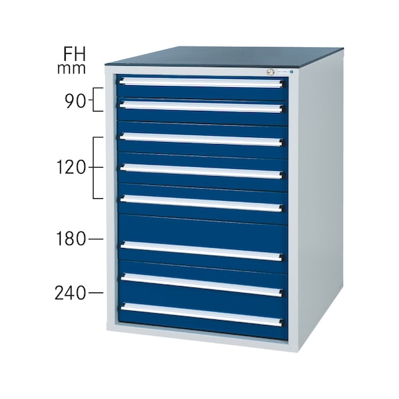 Système d'armoire à outils HK 800 S, modèle 32/7 homologué GS RAL 7035/RAL 5010 - Système d'armoire à tiroirs 800 S avec 7 tiroirs