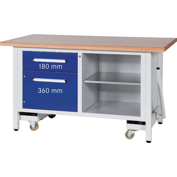 Cabinet workbench series L 1500 with lowerable transport unit