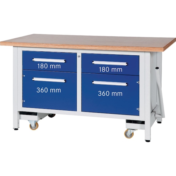 Cabinet workbench series L 1500 with lowerable transport unit