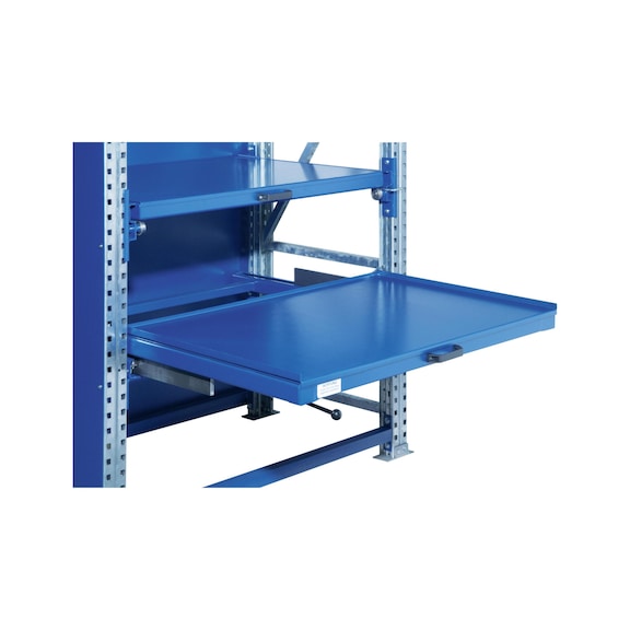 Heavy-duty pull-out shelf 1,250x1,300 mm, 1,200 kg, anti-roll-off edging - Shelf with full extension, pulls out by 100%