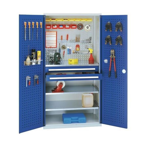 Hinged-door cabinet with shelf and drawers - 1