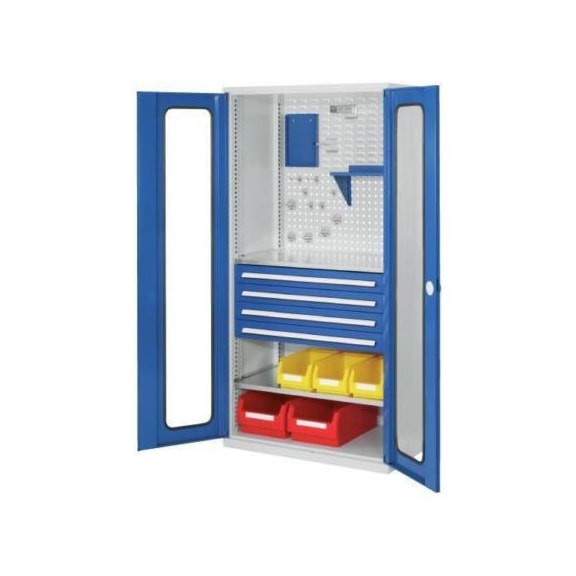 Hinged-door cabinet with shelf and drawers - 1