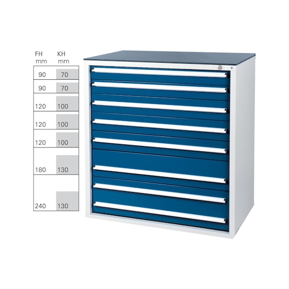 HK tool cabinet system 550 B, model 32/7 GS - tested RAL 7035/RAL 5010 - Drawer cabinet system 550 B with 7 drawers