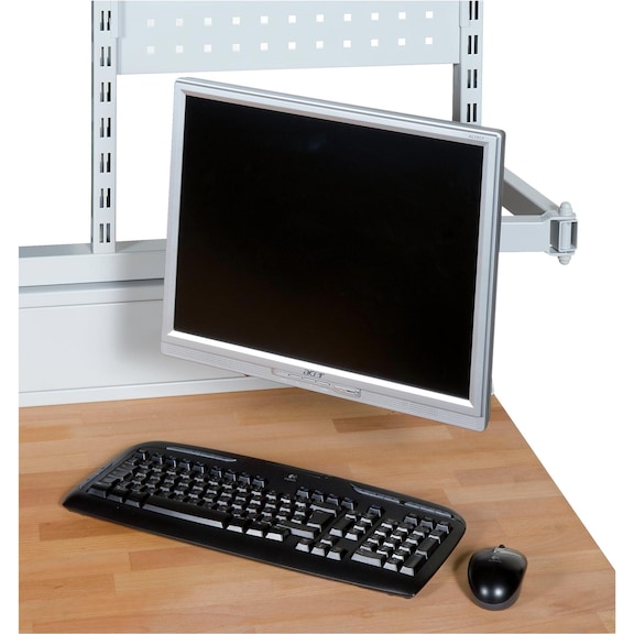 Screen holder incl. double-hinged swivel arm