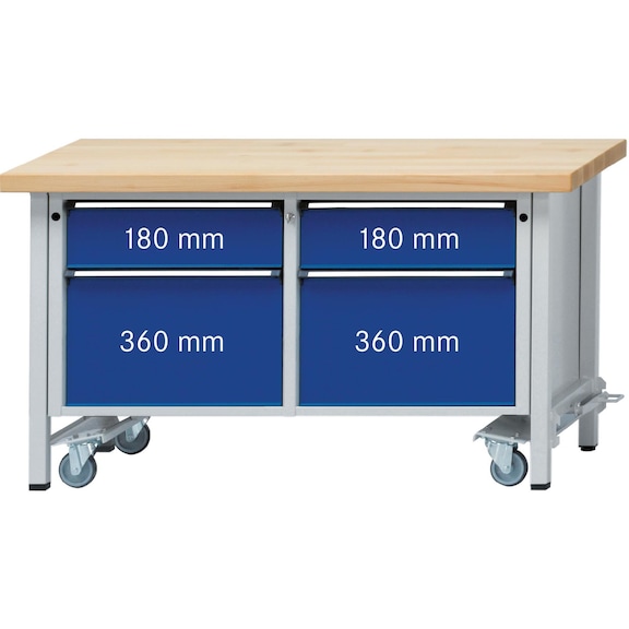 Cabinet workbench series V 1500 with lowerable transport wheels