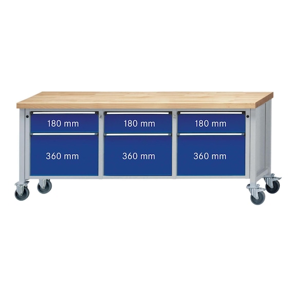 Cabinet workbench, series V 2000 with wheels