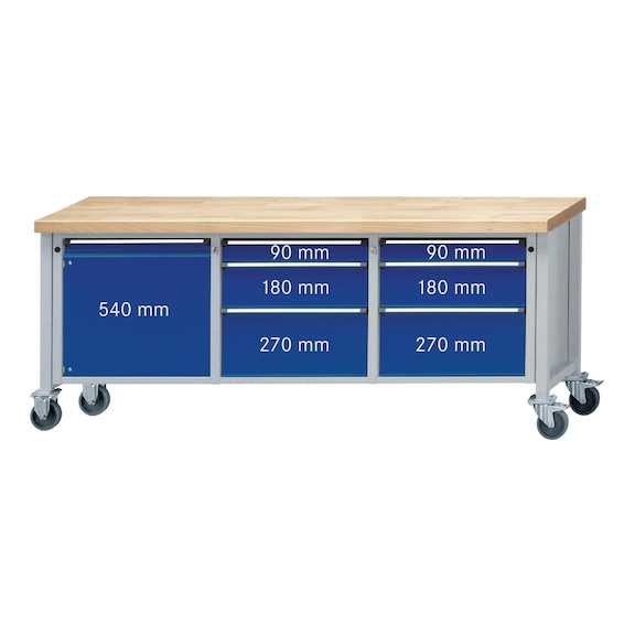 Cabinet workbench, series V 2000 with wheels