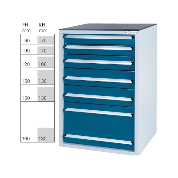 Système d'armoire à outils HK 550S, modèle&nbsp;32/6 avec SCA, RAL&nbsp;7035/5010 - Système d'armoire à tiroirs 550 S avec 6 tiroirs SOFT-CLOSE