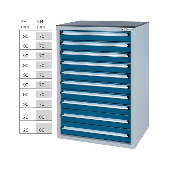 Système d'armoire à outils HK 550S, modèle&nbsp;32/10 avec SCA, RAL&nbsp;7035/5010 - Système d'armoire à tiroirs 550 S avec 10 tiroirs SOFT-CLOSE