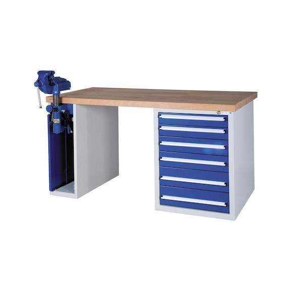 Workbench, series WGS with undercounter cabinet with folding vice