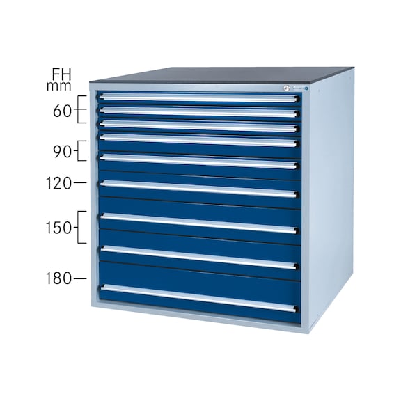 Système d'armoire à outils 700 B, modèle&nbsp;32/9 avec SCA, RAL&nbsp;7035/7016 - Système d'armoire à tiroirs 700 B avec 9 tiroirs SOFT-CLOSE