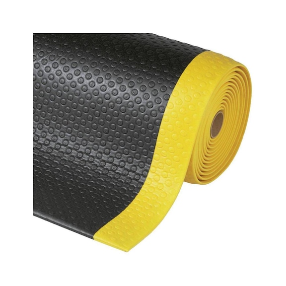 Texturált álláskönnyítő szőnyeg, 1220 mm x folyóméter, fekete/sárga színű - PVC-ből készült munkaszőnyegek, igény szerint gyártva