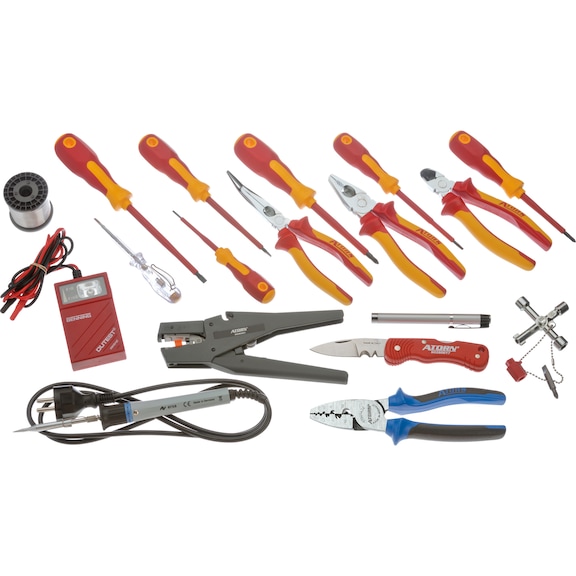 电工工具套件，VDE 螺丝刀、VDE 钳、焊接烙铁、手电筒 - 工具套装