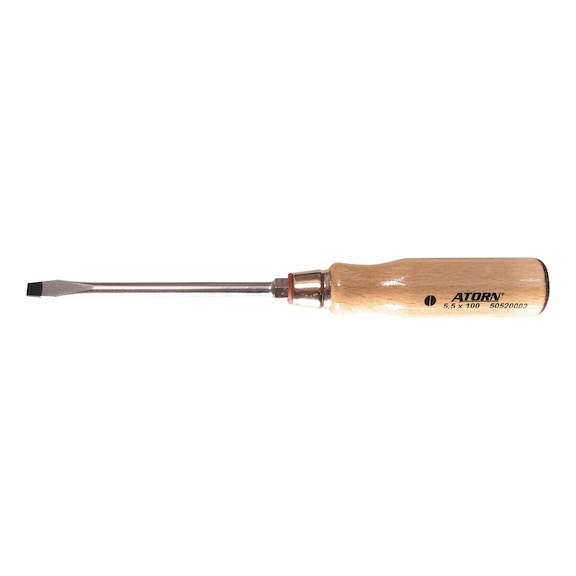 Slotted screwdriver with wooden handle
