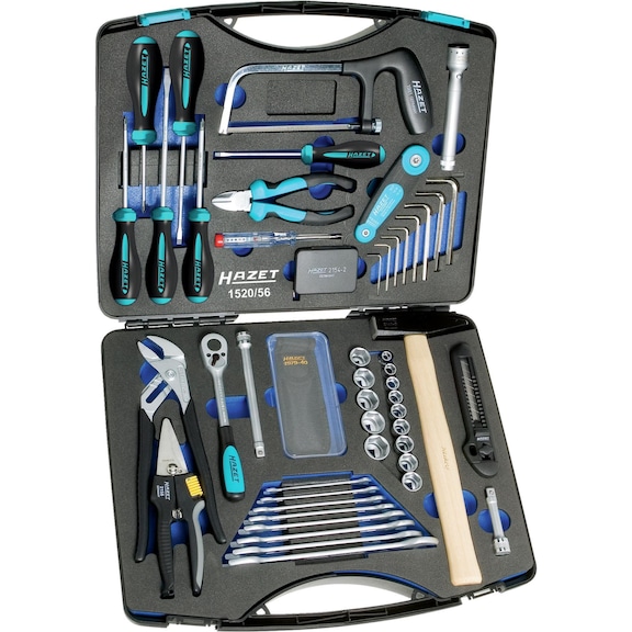 HAZET tool case equipped with 56-piece tool set, in soft foam insert - Tool case with tool assortment