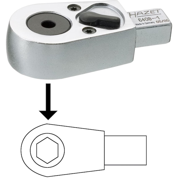 Matraca reversible encajable HAZET 5/16", ad. puntas, cuadrado encajable 9x12 mm - Carraca reversible enchufable para montaje directo de puntas de 1/4 de pulgadas o 5/16 de pulgadas
