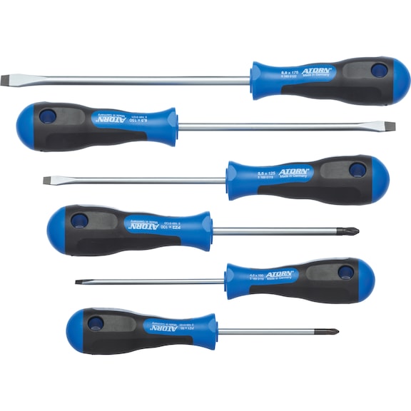 Slotted screwdriver set with circular blade, 6 pieces