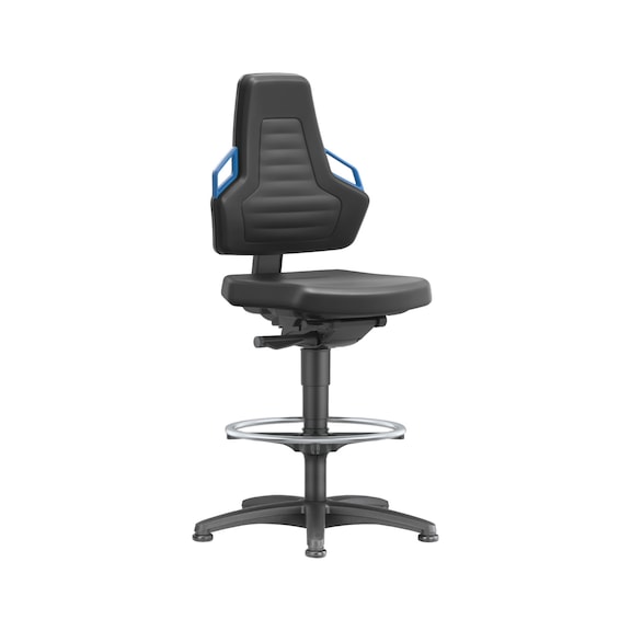 Cojines cuero sintétic. sillas trabajo BIMOS Nexxit anillo base patín asas azul - NEXXIT swivel work chair with foot rest ring and glide runners