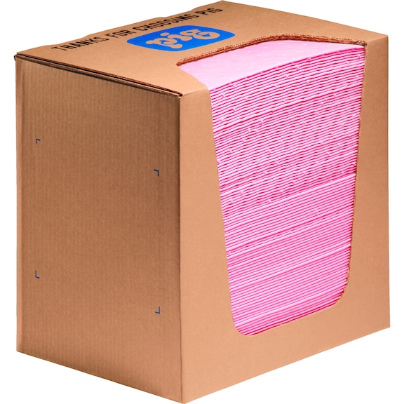 Mata chłonna PIG, HAZ-MAT351, 25 cm x 33 cm, różowa, ciężka, 100 szt./dozownik - Mata chłonna HazMat – w praktycznym pudełku z dozownikiem
