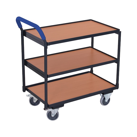 table trolley with 3 wooden loading surfaces