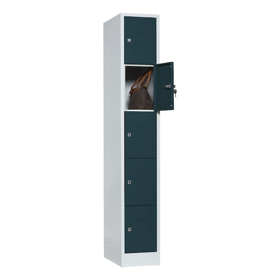 Valuables locker w. 5 cmpts, 1850x300x500&nbsp;mm cmpt. width. 300&nbsp;mm RAL 7035/7016 - Compartment locker for valuables with base