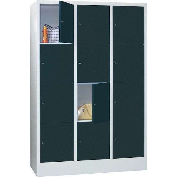 Zárható szekrény talpazattal, rekesz 400 mm, 1850x1230x500 mm, RAL7035/7016 - Zárható szekrény talpazattal