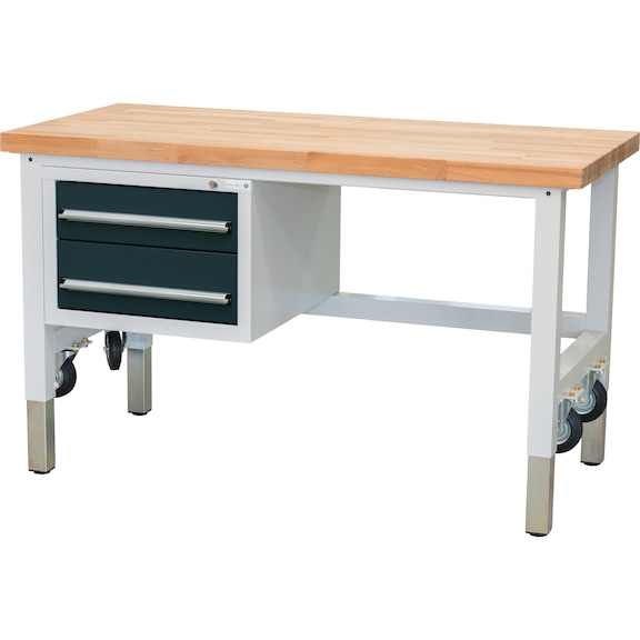 Mobile workbench with manual height adjustment