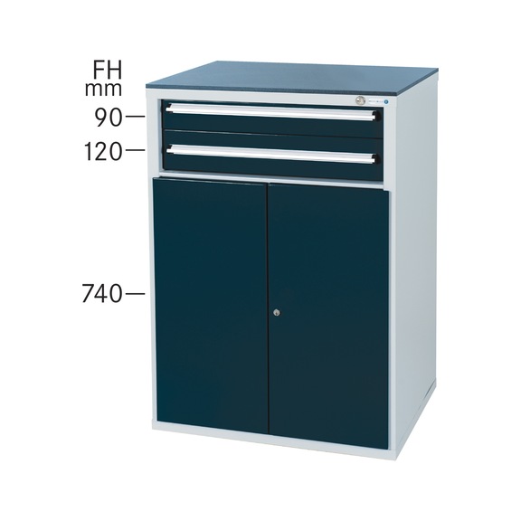 HK tool cabinet system 550S, model SK 32/2 with SCA, RAL 7035/7016 - Drawer cabinet system 550 S with 2 SOFT-CLOSE drawers and 1 door