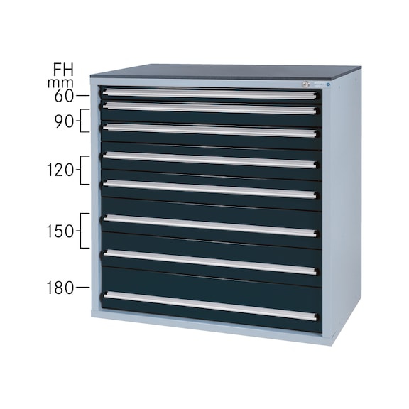 Système d'armoire à outils 550 B, modèle&nbsp;32/8 avec SCA, RAL&nbsp;7035/7016 - Système d'armoire à tiroirs 550 B avec 8 tiroirs SOFT-CLOSE