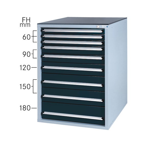 Système d'armoire à outils HK 700 S, modèle&nbsp;32/9 certifié&nbsp;GS, RAL&nbsp;7035/7016 - Système d'armoire à tiroirs 700 S avec 9 tiroirs