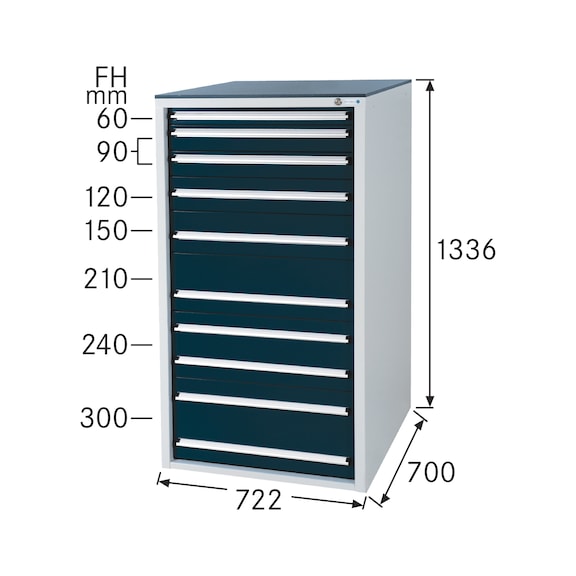 Système d'armoire à tiroirs 700 S avec 8 tiroirs SOFT-CLOSE