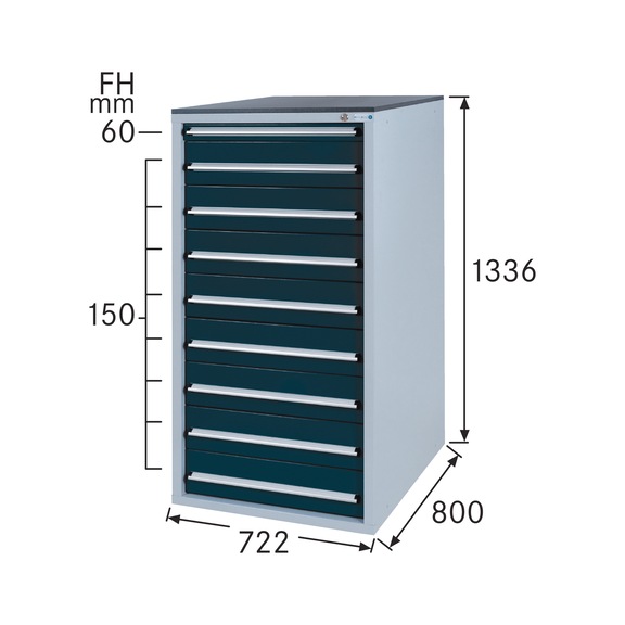 Système d'armoire à outils HK 800 S, modèle&nbsp;42/9 avec SCA, RAL&nbsp;7035/7016 - Système d'armoire à tiroirs 800 S avec 9 tiroirs SOFT-CLOSE