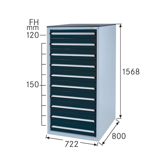 Système d'armoire à outils HK 800 S, mod.&nbsp;49/10 certifié&nbsp;GS, RAL&nbsp;7035/RAL&nbsp;7016 - Système d'armoire à tiroirs 800 S avec 10 tiroirs