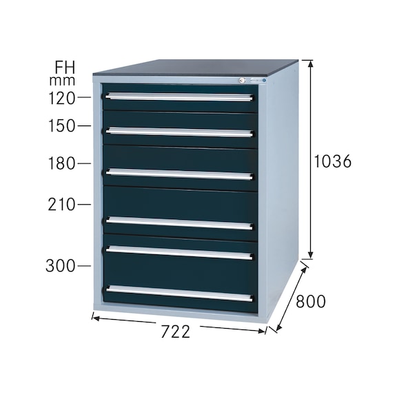 Système d'armoire à outils HK 800 S, modèle&nbsp;32/5 avec SCA, RAL&nbsp;7035/7016 - Système d'armoire à tiroirs 800 S avec 5 tiroirs SOFT-CLOSE