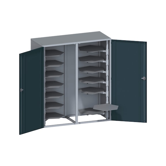 HK csiszolótárcsa tárolószekrény, 14 polc, 600x160 mm-hez, RAL 7035 / RAL 7016 - Csiszolótárcsa-tároló szárnyas ajtós szekrény