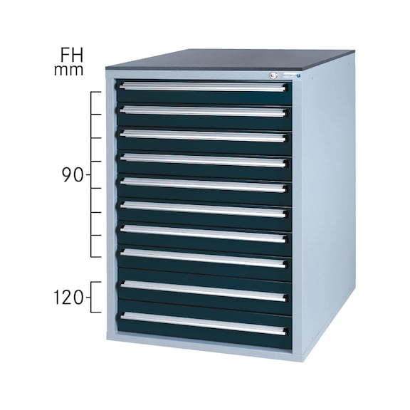 Système d'armoire à outils HK 800 S, mod.&nbsp;32/10 certifié&nbsp;GS, RAL&nbsp;7035/RAL&nbsp;7016 - Système d'armoire à tiroirs 800 S avec 10 tiroirs