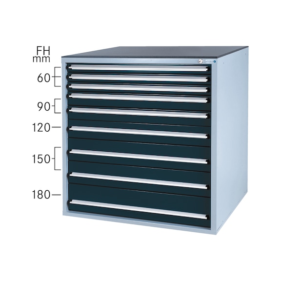 HK tool cabinet system 800 B, model 32/9 with SCA, RAL 7035/7016 - Drawer cabinet system 800 B with 9 SOFT-CLOSE drawers