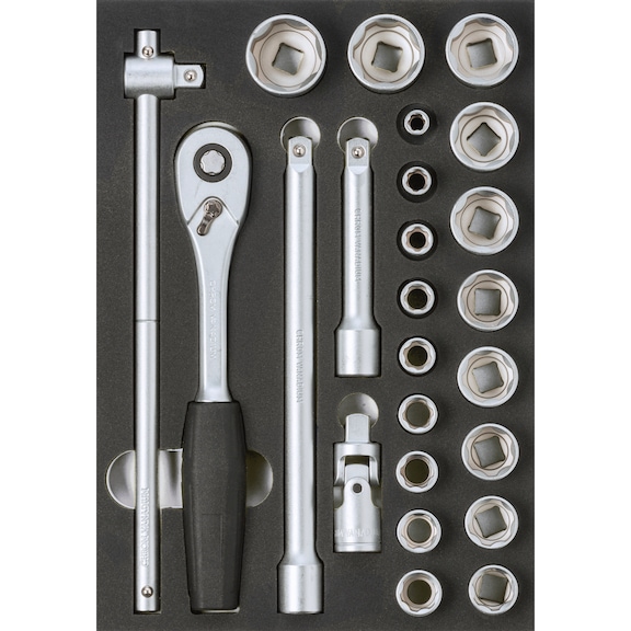 hard foam insert equipped with tools, socket wrench 1/2 inch set