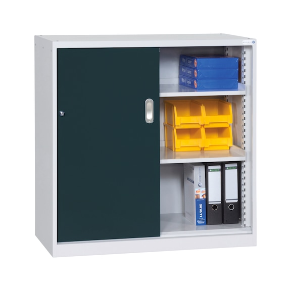 Sliding-door cabinet, divider, sol. sh. metal doors, 1030x1000x500, colour opt. - Sliding door cabinet with solid sheet metal doors, height 1030 mm