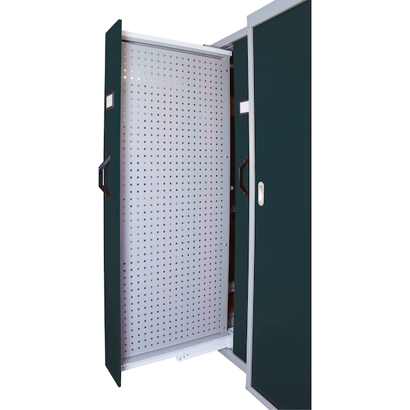 Tool shelf system 800 S and B—perforated metal plate walls for vertical extensions - 1