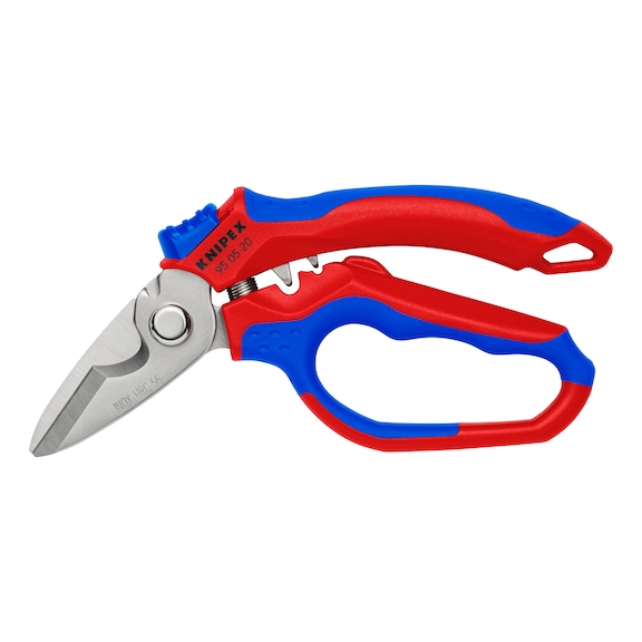 KNIPEX electr. scissors 160&nbsp;mm with crimping station and 2-comp. pistol handle - Electrician's scissors, angled