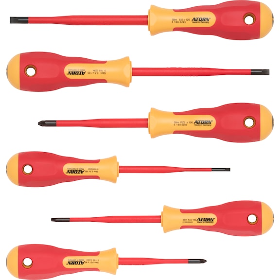 ATORN slim VDE screwdriver set, 6-piece, 3.5/4.0/5.5/6.5/PZ 1/PZ 2 - VDE screwdriver set, 6 pieces