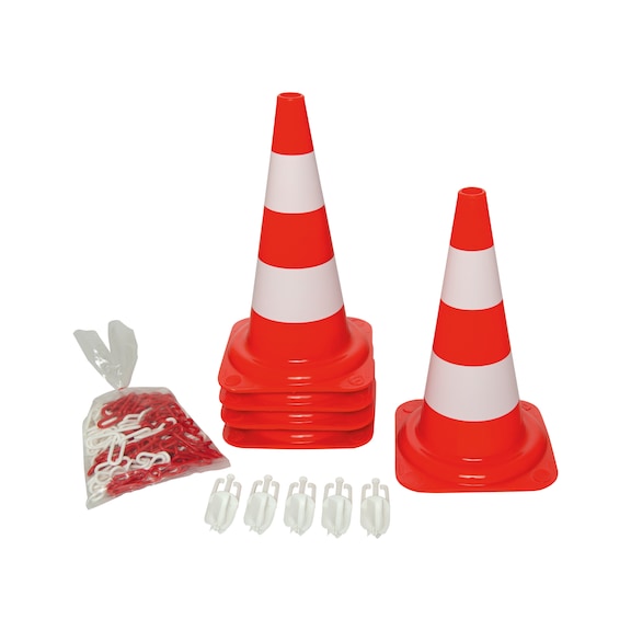 荧光PVC 交通锥标套件，红色/橙色，500 毫米高，290 x 290 毫米底座，单件式 - 荧光交通锥标套件