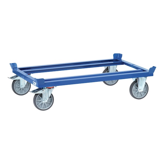 Pallet trolley made of steel with corner braces