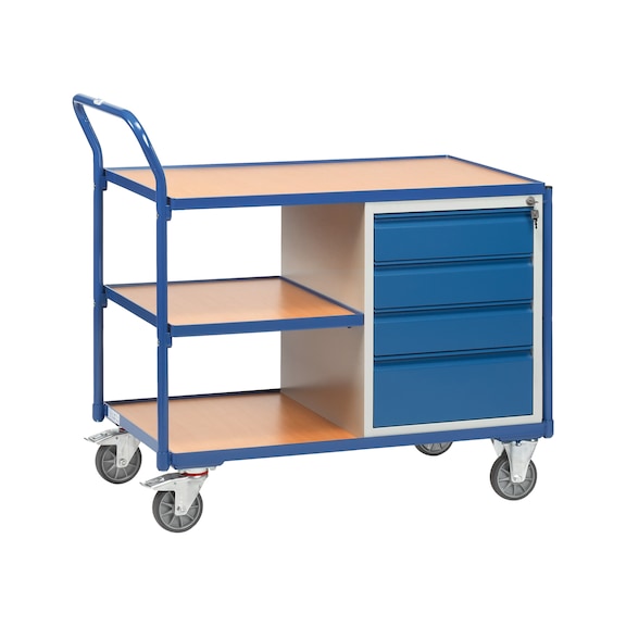 Lightw. trolley 2634 load area 1000x600mm 250kg 3 load areas w. surrounding edge - Workshop trolley with 1 drawer cabinet