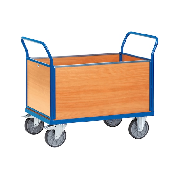 Vozík se čtyřmi stěnami 2552, ložná plocha 1000x700 mm, 500 kg, dřevěné provedení - Plošinový vozík se 4 dřevěnými stěnami