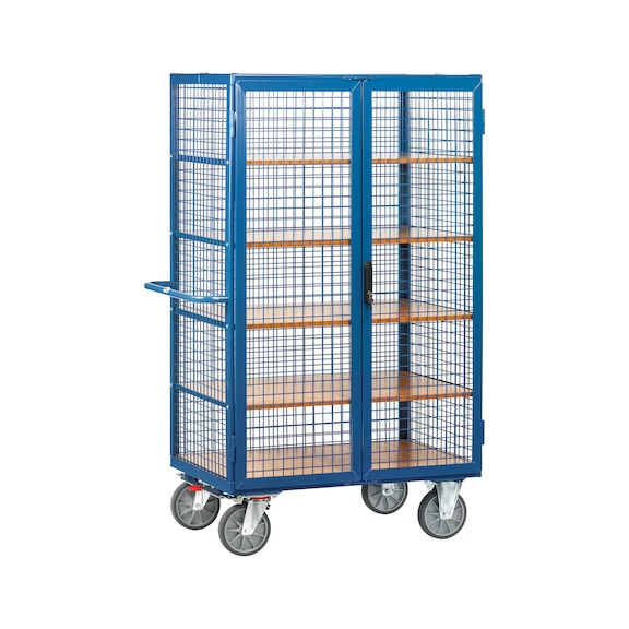 Cabinet trolley 5392 w.grid walls load area 1000x680mm 750kg, w.double hinged d. - Cabinet trolley with 5 load areas